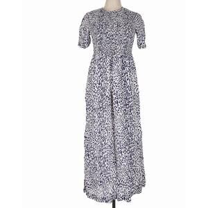 Baum und Pferdgarten Silk Blend Smocked Midi Dress Navy Leopard Print  sz 12